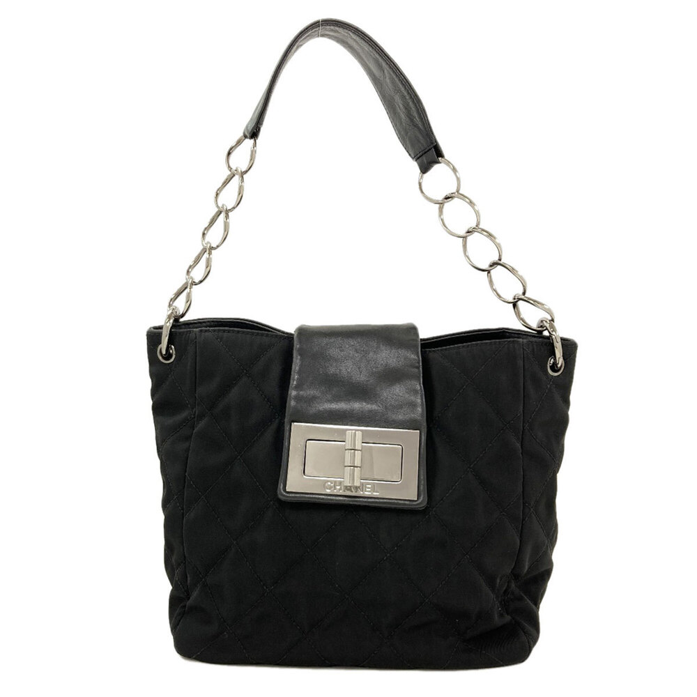 Chanel Matelassé One-Shoulder Bag, Silver Hardware, Nylon/Calfskin, Women's.